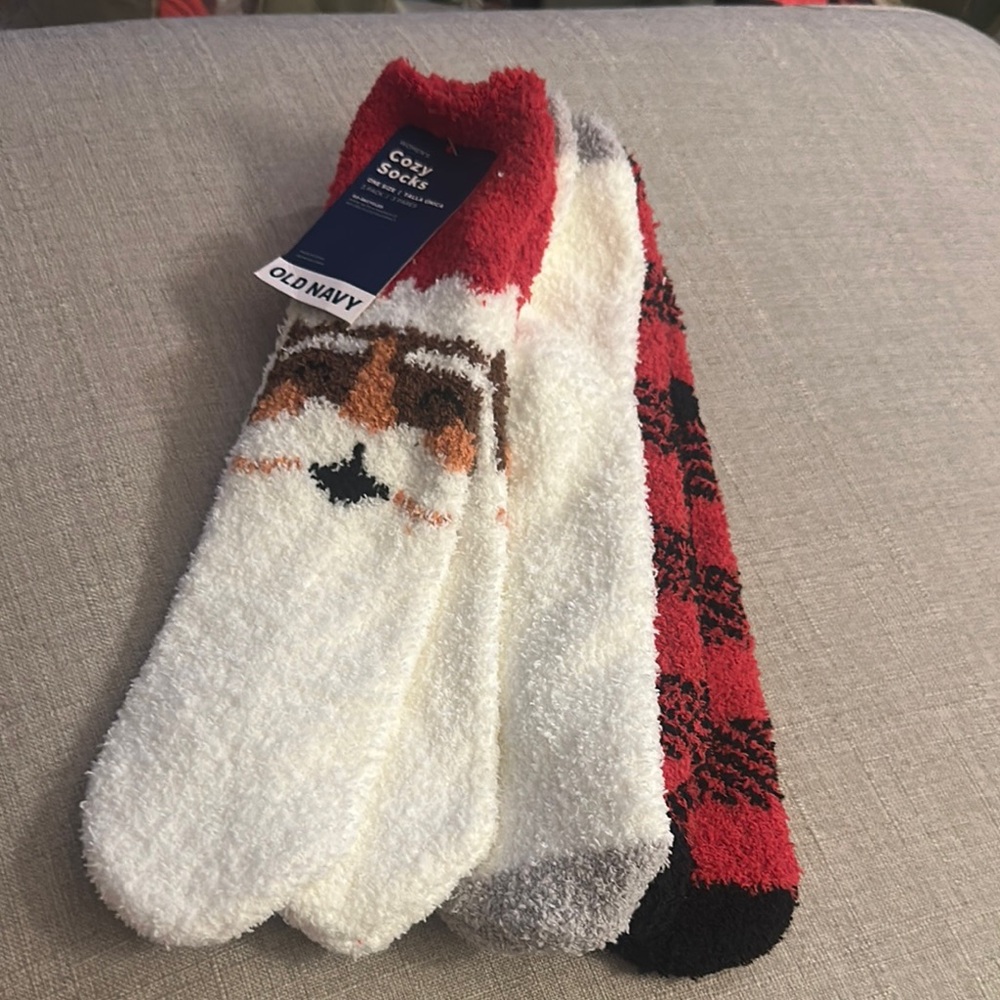 Old Navy Red and White Casual Socks Cozy Collection